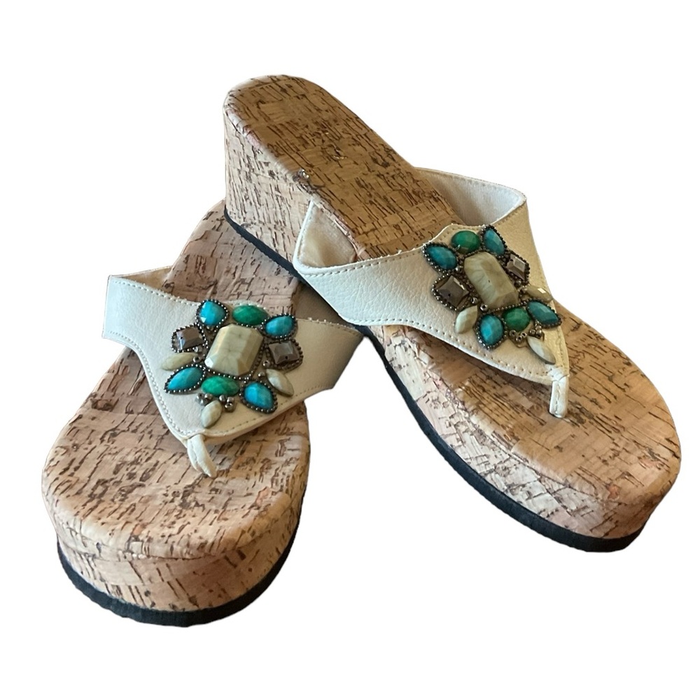 Slip on Cork Casual Beach Comfort Basic Strap Open Toe Sandals White Size 6